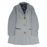 Womens Grey Button Jacket L Polyester Blend Plain Classic Tailored Coat