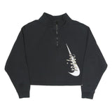 NIKE Womens Black 1/4 Zip M Cotton Blend Crop Sweatshirt Sportswear