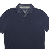 TOMMY HILFIGER Mens Blue Short Sleeve Plain L Cotton Polo Shirt Casual Wear