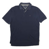 TOMMY HILFIGER Mens Blue Short Sleeve Plain L Cotton Polo Shirt Casual Wear