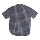 TOMMY HILFIGER Mens Blue Check Shirt L Button Down Collar Short Sleeve Cotton