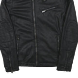 ZARA MAN Mens Black Faux Leather Biker Jacket XS Polyester Blend Zip Padded