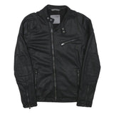 ZARA MAN Mens Black Faux Leather Biker Jacket XS Polyester Blend Zip Padded