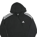 ADIDAS Mens Black Hoodie S Cotton Blend Pullover Logo Striped Sport Casual