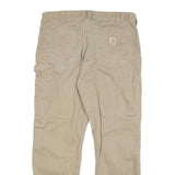 CARHARTT Mens Relaxed Beige Cotton Blend Trousers W34 L30 Workwear Zip Closure