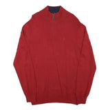 NAUTICA Mens Red Plain Jumper 1/4 Zip Crew Neck Basic Knit L Cotton Blend Casual