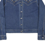 THE LAST BEST PLACE Womens Blue Denim Embroidered Jacket L Cotton Blend Button