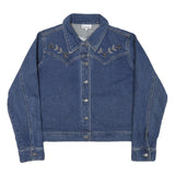 THE LAST BEST PLACE Womens Blue Denim Embroidered Jacket L Cotton Blend Button