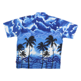 PINEAPPLE COLLECTION Mens Blue Hawaiian Shirt L Tropical Palm Tree Print