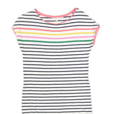 BODEN Womens White Navy & Multi Stripe Day Cotton Blend Short Sleeve Knee Length