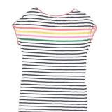 BODEN Womens White Navy & Multi Stripe Day Cotton Blend Short Sleeve Knee Length