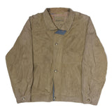 B.S.M Mens Brown Leather Button Jacket XL Soft Nubuck Casual Outerwear