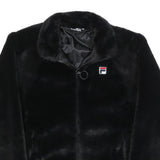 FILA Womens Black Faux Fur Jacket M Polyester Blend Zip Logo Casual