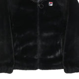 FILA Womens Black Faux Fur Jacket M Polyester Blend Zip Logo Casual