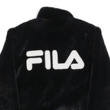 FILA Womens Black Faux Fur Jacket M Polyester Blend Zip Logo Casual