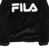 FILA Womens Black Faux Fur Jacket M Polyester Blend Zip Logo Casual