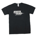 GILDAN Mens Black Rckstr Block Graphic T-Shirt M Short Sleeve Crew Neck Casual