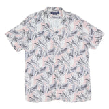 Mens Pink & Grey Floral Pattern Cotton Shirt Size L Casual Summer Short Sleeve