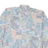 BREMO Mens Blue Beige Abstract Pattern Cotton Shirt 2XL Relaxed Fit Casual