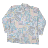 BREMO Mens Blue Beige Abstract Pattern Cotton Shirt 2XL Relaxed Fit Casual