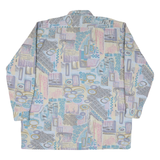 BREMO Mens Blue Beige Abstract Pattern Cotton Shirt 2XL Relaxed Fit Casual