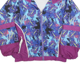 Womens Blue & Purple Vintage Zip Jacket M Polyester Blend Abstract Pattern