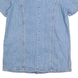 Womens Blue Denim Plain Top Short Sleeve V Neck Button Front L