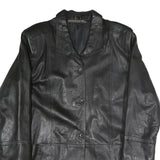 J.TAKA Womens Black Leather Button Jacket L Plain Classic Stylish Outerwear