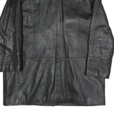 J.TAKA Womens Black Leather Button Jacket L Plain Classic Stylish Outerwear