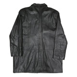 J.TAKA Womens Black Leather Button Jacket L Plain Classic Stylish Outerwear