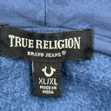 Brand Logo On Chest True Religion Spellout Hoodie - XL Blue Cotton