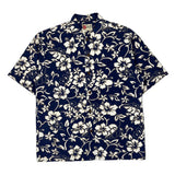 Hilo Hattie Floral Hawaiian Shirt - Large Blue Cotton