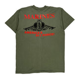 Single Stitch Marines Fruit Of The Loom Graphic T-Shirt - XL Green Cotton