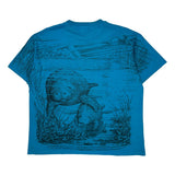 Single Stitch Hanes Graphic T-Shirt - XL Blue Cotton Blend