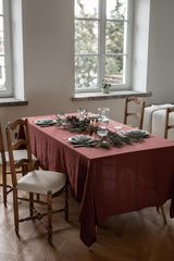 Linen tablecloth in Terracotta