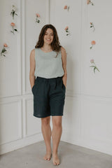 Long linen shorts MATILDA XL Charcoal