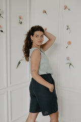 Long linen shorts MATILDA XL Charcoal