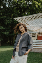 Kyiv oversized linen jacket in Charcoal