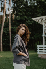 Kyiv oversized linen jacket in Charcoal