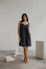 Zoe linen slip dress in Charcoal