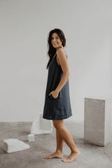 Zoe linen slip dress in Charcoal