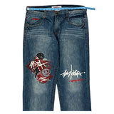 Handprint Design Miskeen Hip Hop Jeans - 39W 33L Blue Denim