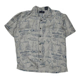 Newport Blue Graphic Hawaiian Shirt - Large White Viscose