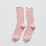 Anyfootwear 5 Pairs One Size 36-43 Pink Retro Long Knitted Socks Cotton Autumn Winter Solid Color Warm Socks For Women Girls