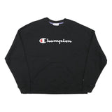 CHAMPION Womens Black Cotton Blend Crew Neck L Sweatshirt Logo Printed