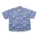 MAGELLAN Mens Blue Fishing Print Cotton Shirt 2XL Short Sleeve Casual Summer
