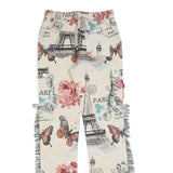Womens Cotton Cream Floral Paris Print Regular Straight Trousers W30 L33 Fringed