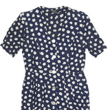 LAFAYETTE Womens Navy Blue & White Floral Day Dress Polyester Blend Short Sleeve