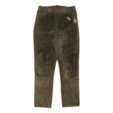 Womens Slim Fit Suede Brown Slim Tapered Trousers W29 L28 Leaf Patch