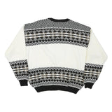 PORTO BELLO Womens Black & White Patterned Wool Jumper Crew Neck Cable Knit S